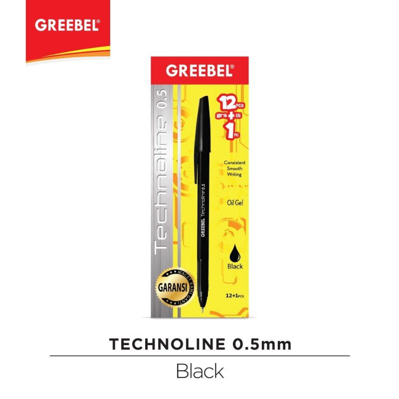 

GREEBEL Pulpen/Ballpoint/Bolpen/Pen Technoline 0.5 BLACK (12+1)