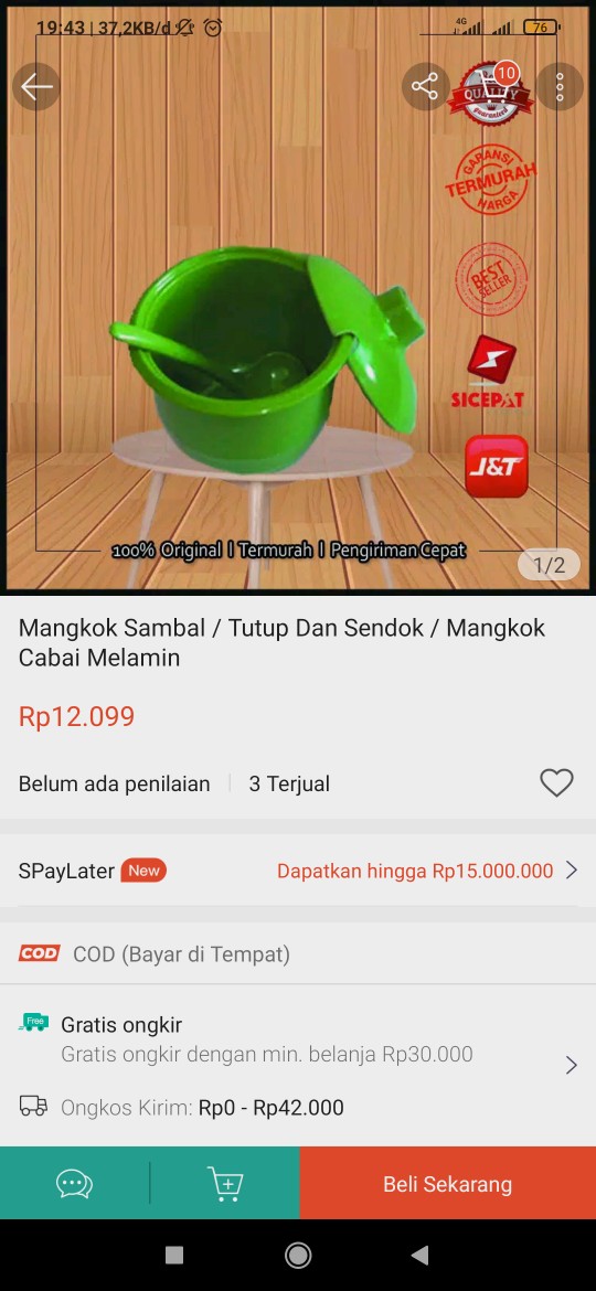 Mangkok Sambal / Tutup Dan Sendok / Mangkok Cabai Melamin