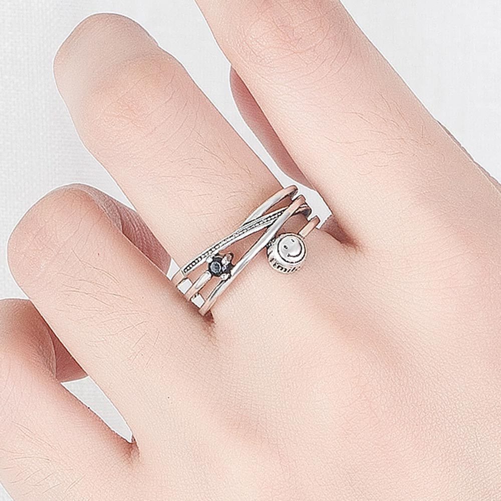 925 Perak Cincin Untuk Wanita/pasangan Cincin Dapat Disesuaikan Senyum Retro Perhiasan JZ00075