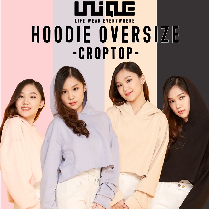 HOODIE CROP TOP OVERSIZE COTTON FLEECE WANITA CROPTOP BIG SIZE KOREA SWEATER