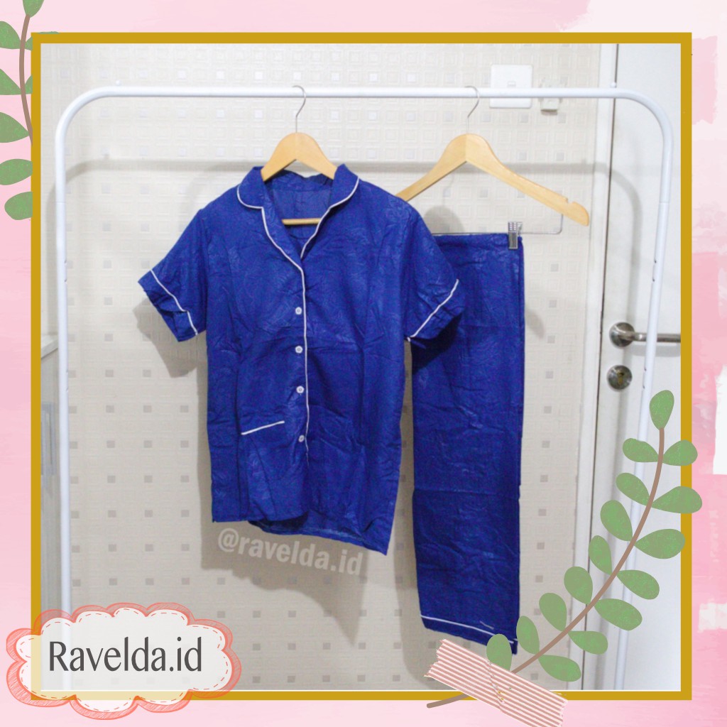 SET PIYAMA SATIN VELVET EMBOS CELANA PANJANG