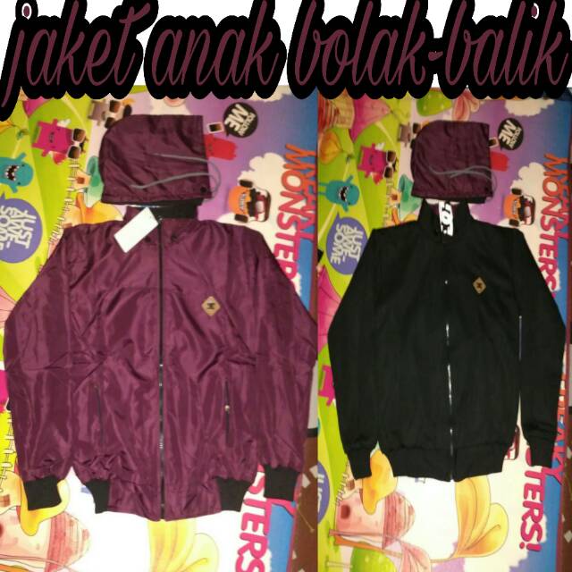 jaket anak bolak-balik marun hitam