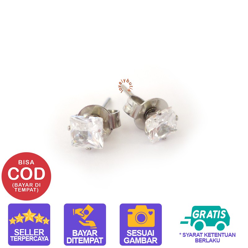 Lovelybutik Anting Anti karat Anting Tindik Wanita Titanium Squar3 Ukuran 0,5 cm