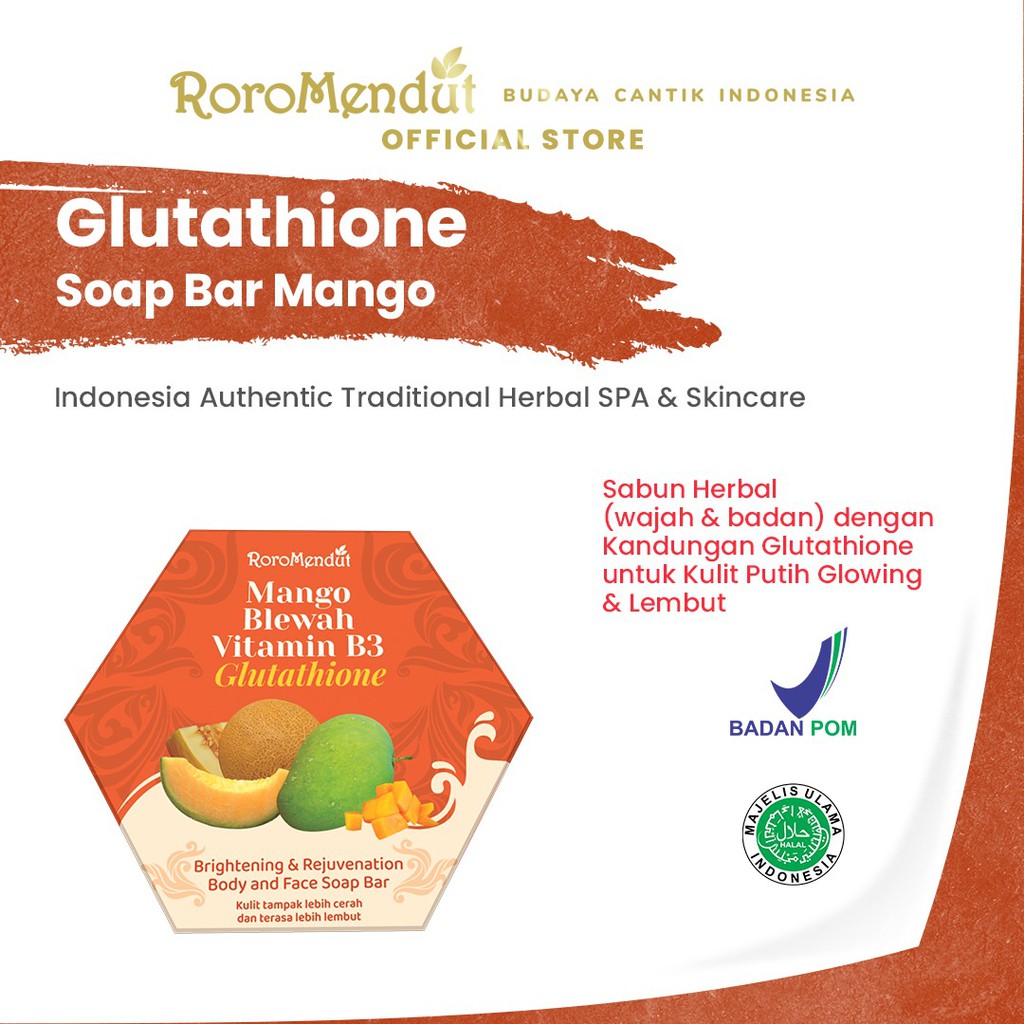 

Roro Mendut Mango Blewah Glutathione Brightening & Rejuvenation Body and Face Soap Bar