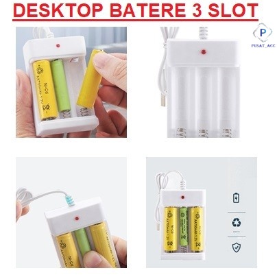 DA33 - Desktop Charger 3 Slot Baterai AA dan AAA Colokan Type USB