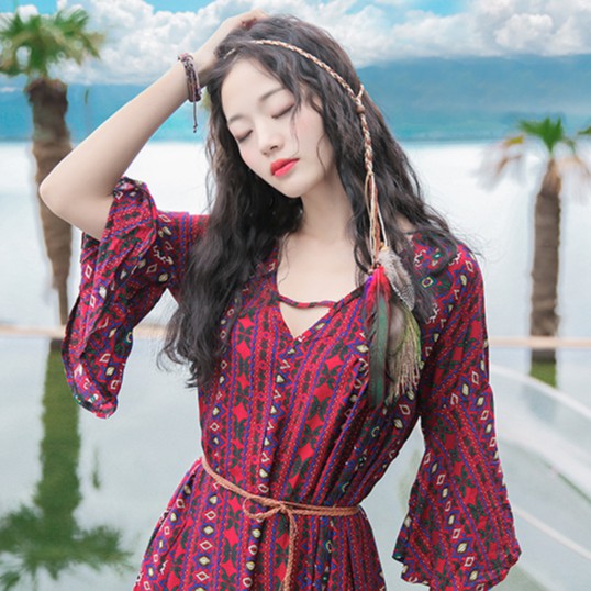 Dress Wanita Korea Casual Dress Pantai Cewek Remaja Daster Motif Kekinian Model Korean Style Terbaru