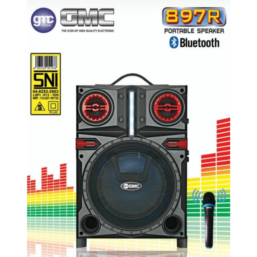 COD SPAEKER BLUETOOTH WIRELESS 8 INCH GMC 897R BUNUS MIC WIRELESS ORIGINAL X-BASS//SPEAKER KARAOKE GMC 897R X-BASS//SPEAKER SALON AKTIF X-BASS