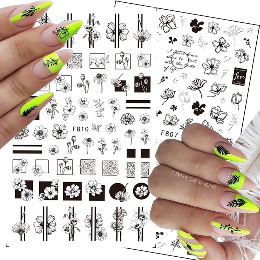 1 Pc Stiker Kuku 3d Motif Bunga Daun Abstrak Untuk Dekorasi Nail Art