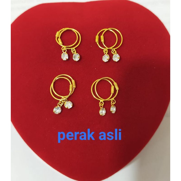 Anting Knip Bayi Gantung mata 1, Perak 925, Sepuh Emas Kuning