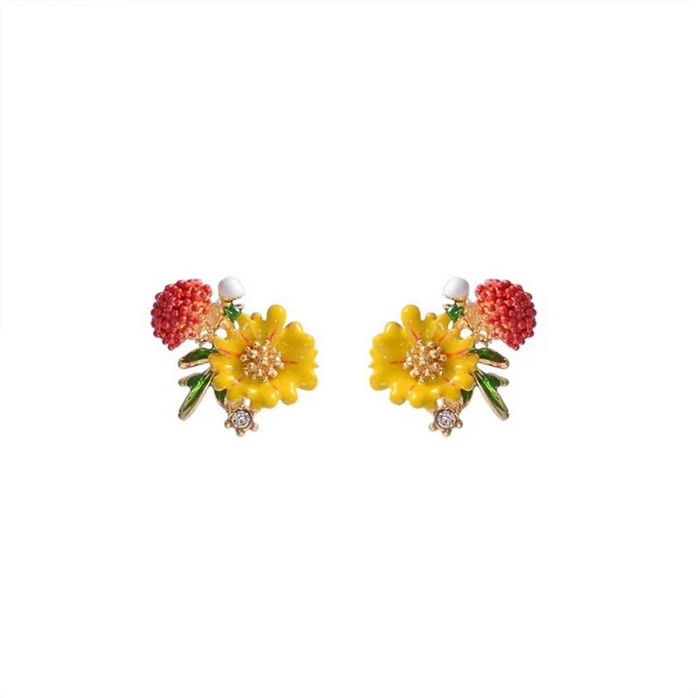 Anting Enamel Bentuk Bunga Daisy Gaya retro Untuk Wanita