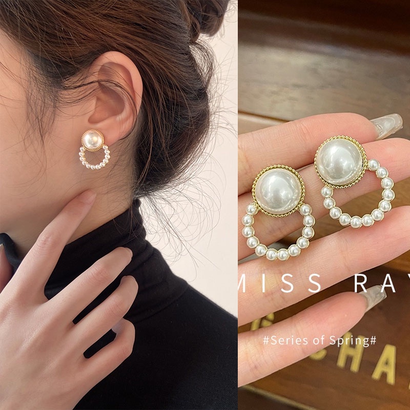 Anting Stud Mutiara Bahan S925 Silver Plated Gaya Retro Untuk Aksesoris Wanita