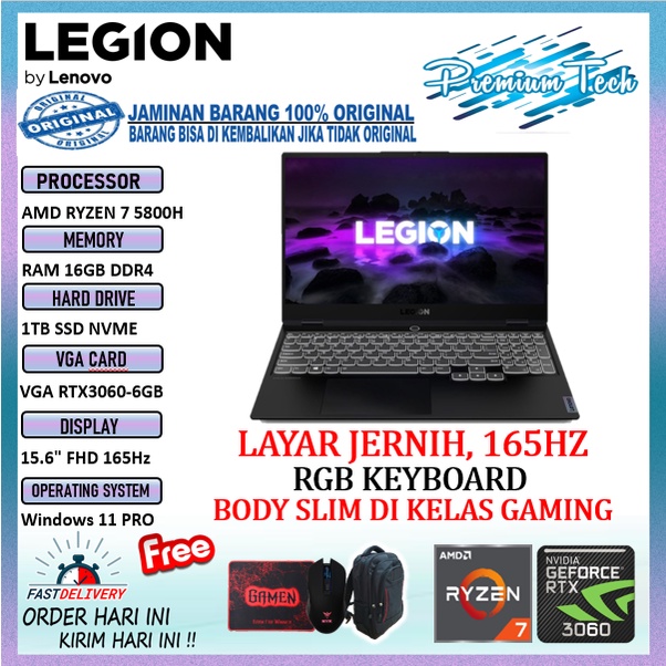 laptop gaming lenovo legion slim s7 15 amd ryzen 7 5800h ram 16gb 1tb ssd rtx3060 6gb 15 6 fhd 165hz