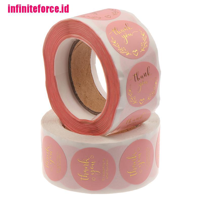 500pcs Roll Stiker Label Segel Tulisan Thank You Warna Pink