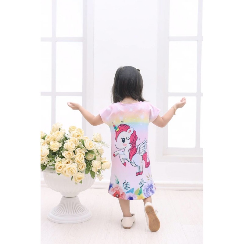 DRESS UNICORN, DRESS SCUBA PRINTING, HOMEDRESS,BAJU ANAK CEWEK,BAJU ANAK LUCU