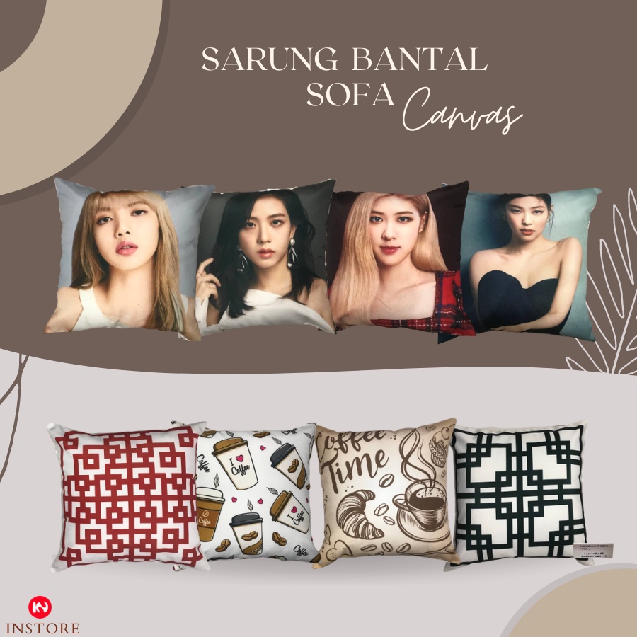 Sarung Bantal Kursi Sofa Travel Ukuran 40x40 cm - Bahan Kanvas - BTS - Lee Min Hoo - Blackpink - Kaktus - Coffee - Imlek - Lembut - Murah - Bantal Kotak