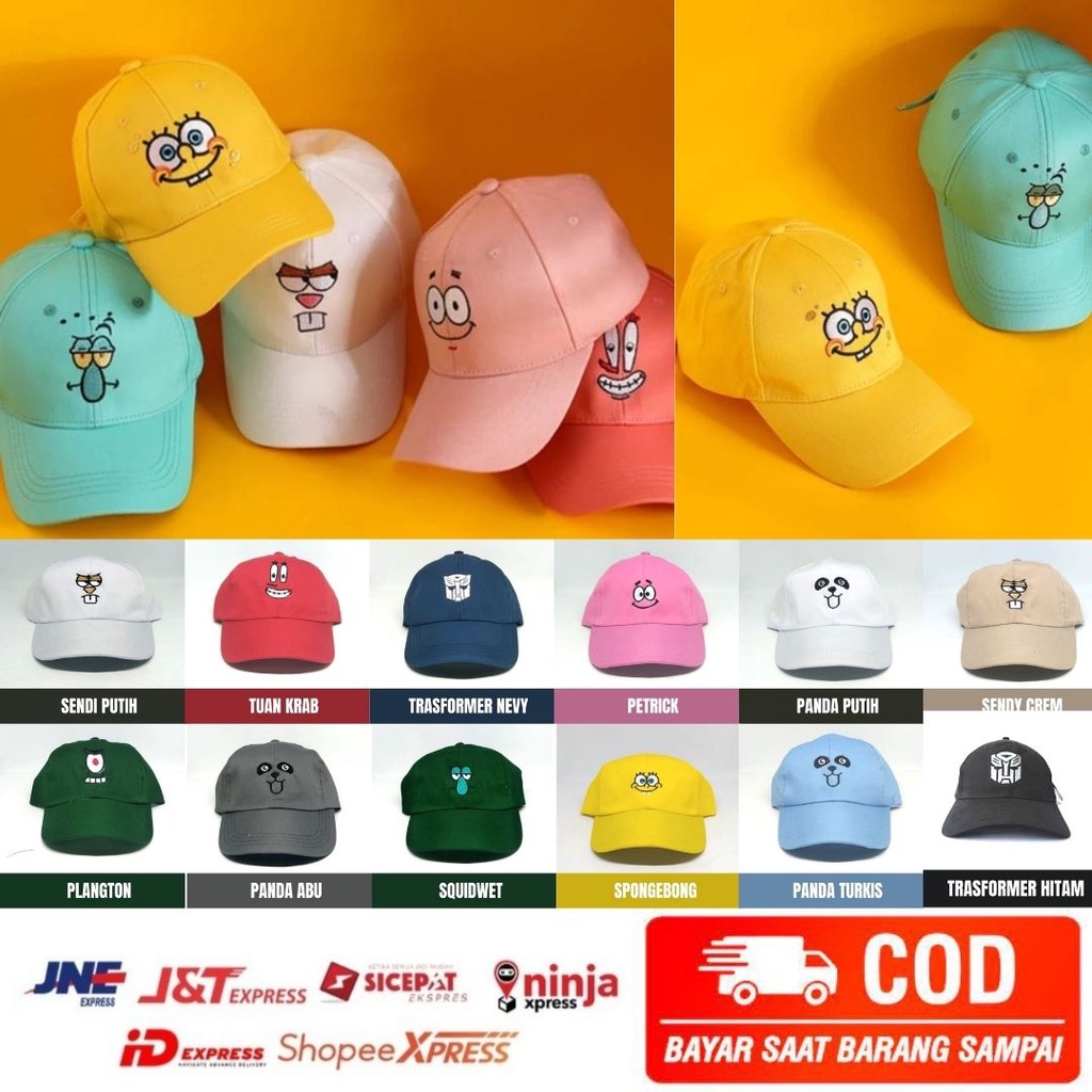 Topi Anak Laki-Laki dan Perempuan Umur 2-7 Tahun bordir karakter Spongbob Lucu Dan Murah Kualitas Premuim