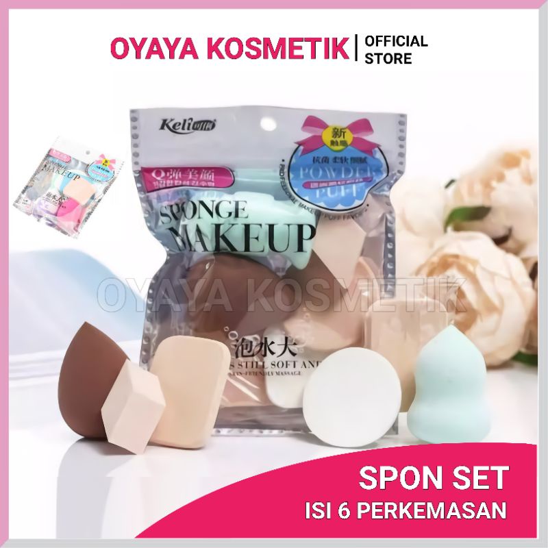 Spons Make Up 6 in 1 SPonge Set Beauty Blender Sponge Bedak isi 6pcs Powder Puff Foundation Makeup Puff Wajah Kemasan Import Spon Berkualitas OYAYA KOSMETIK pekanbaru Riau