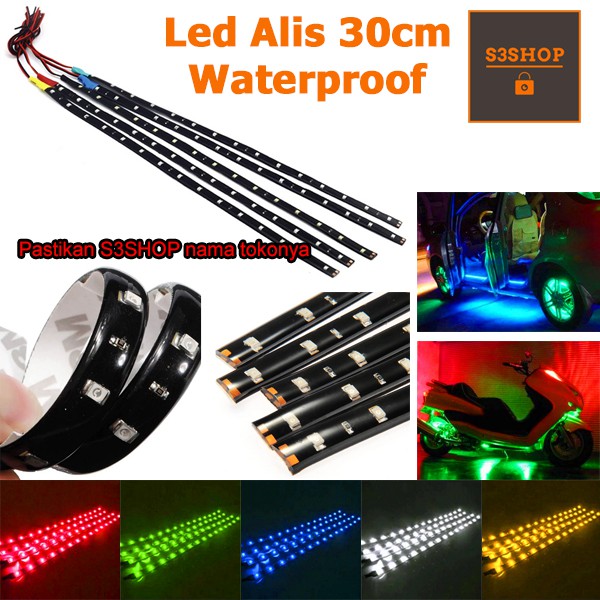 LED Strip Alis 30CM 15 SMD Waterproof Gel Anti Air DC 12V Lampu Mobil Motor