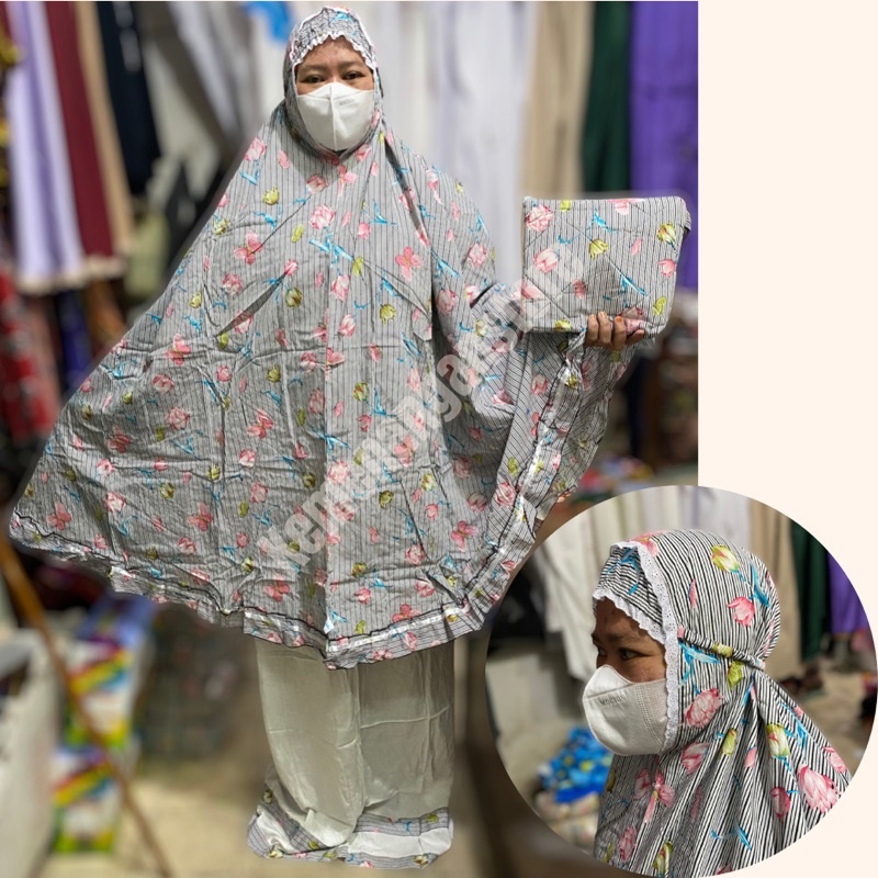 Mukena Dewasa Katun Premium Jumbo / Big Size / Plus Size Kualitas No 1 Bali Motif Bunga Tulip Cantik