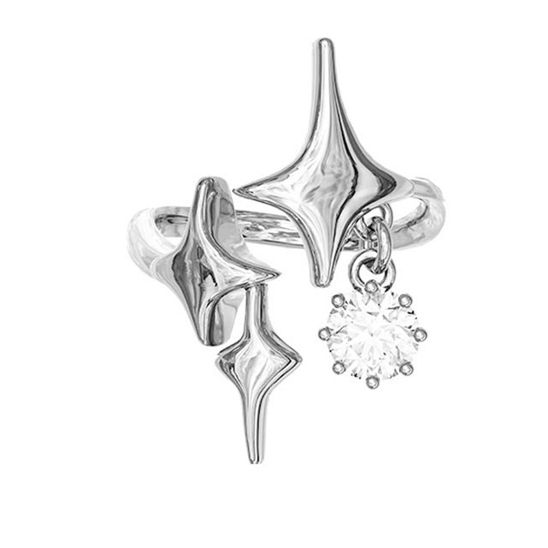 Cincin Silver Punk Handmade Adjustable Desain Bintang Hias Zircon Untuk Wanita