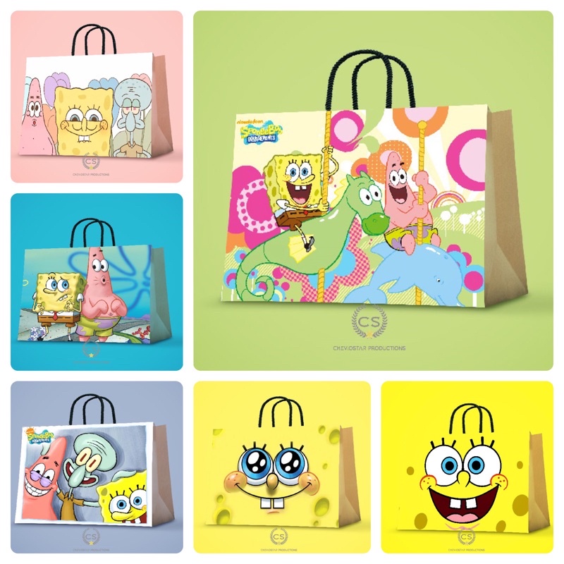 

paper bag sponge bob/Paper bag kado/paper bag kertas kado/goodie bag/tas kado paper bag/paper bag kado ulang tahun/tas kertas/hampers birthday/souvenir ultah/paperbag custom/paper bag lucu/tas goodie bag/tas kado/kotak kado/kertas kado
