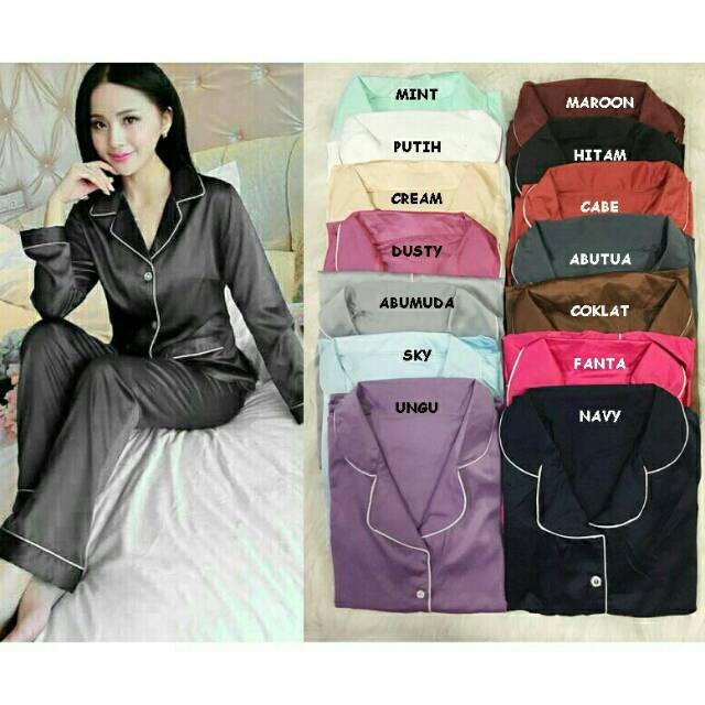 Piyama Satin PP / Pajamas Satin PP / Baju Tidur / Piyama Panjang