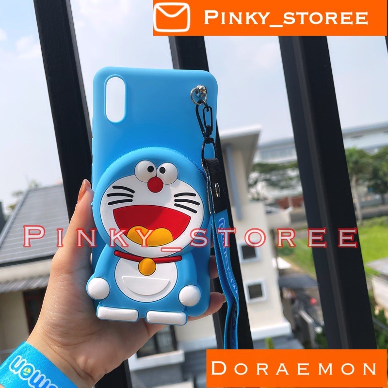 OPPO A54 A16 A15 A15S A53 A33 A92 A52 A11K A12 A7 A5S/ CASE KARAKTER DOMPET KOIN + TALI GANTUNGAN-Doraemon