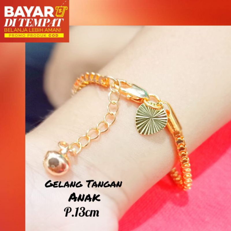 Gelang Tangan Milano kaca *Anak* &amp; Gelang kaki Anak tersimple *tidak karat* logam emas