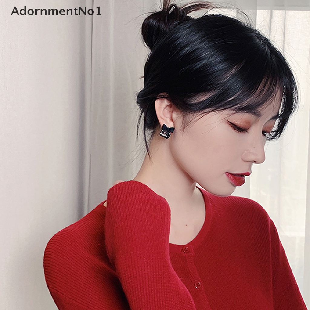 (AdornmentNo1) Anting Tusuk Gantung Bentuk Kotak Aksen Pita + Kristal Imitasi Untuk Wanita