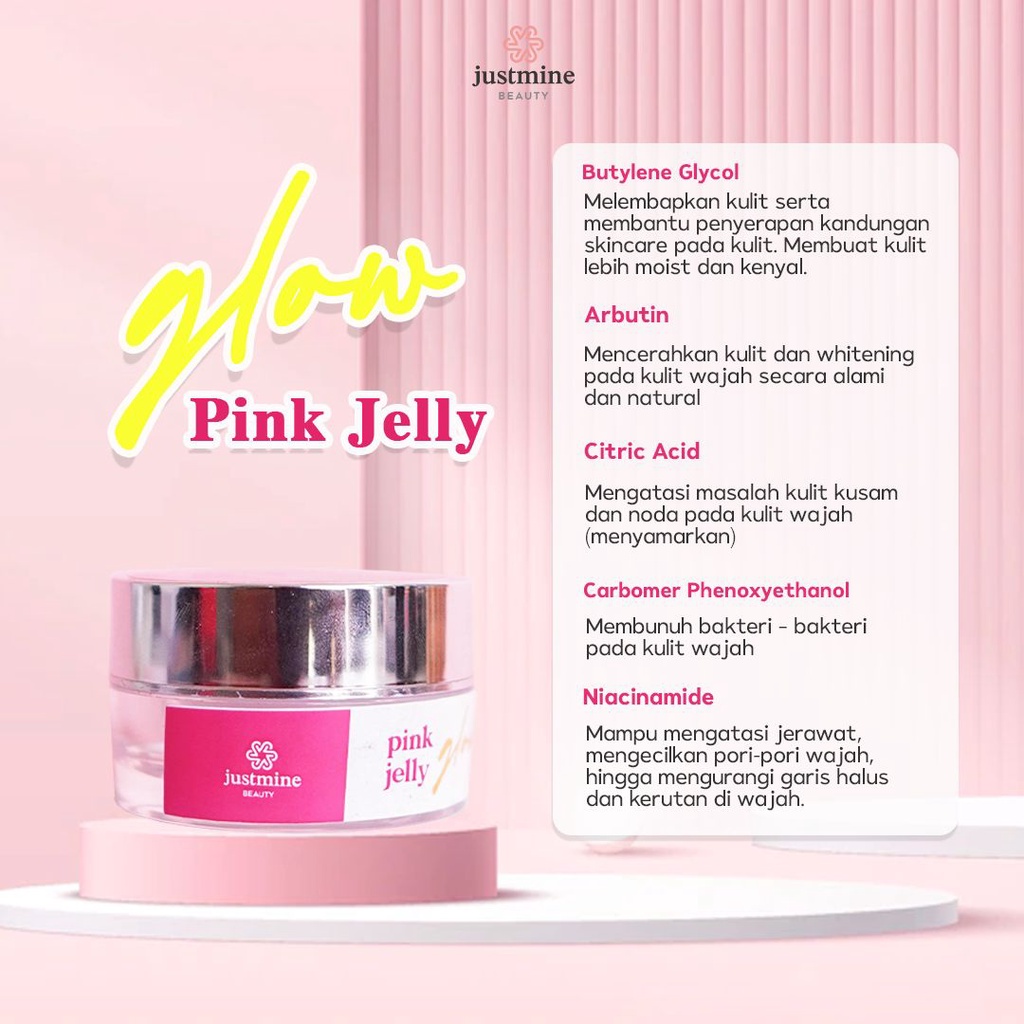 Cream Malam Pink Jelly Glowing Justmine Beauty 15g | Cream Wajah Glowing