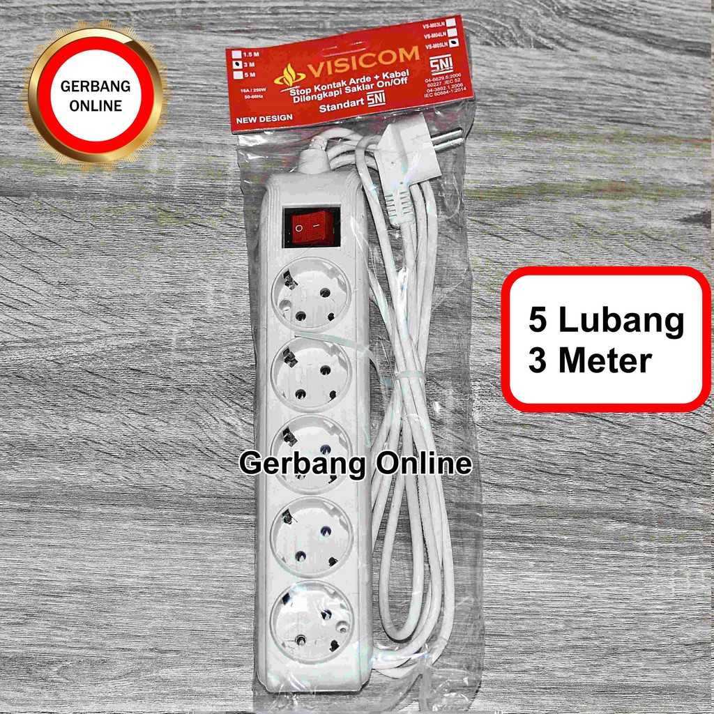 Stop Kontak Visicom 3 4 5 Lubang 1,5 3 5 Meter Colokan Kabel Panjang