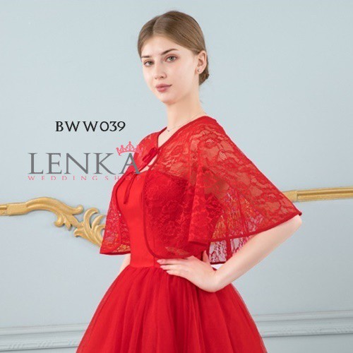 [TOKO TERPERCAYA] AKSESORIS WEDDING BOLERO RENDA PENGANTIN PESTA WANITA MERAH BWW039