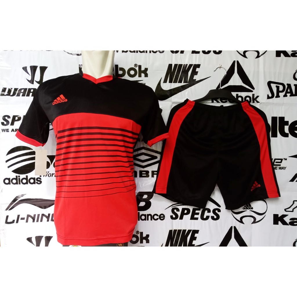 Setelan/Kostum/Kostim/Kaos/Seragam/Jersey Futsal & Sepak Bola/Voly Adidas Climacil Hitam List Merah
