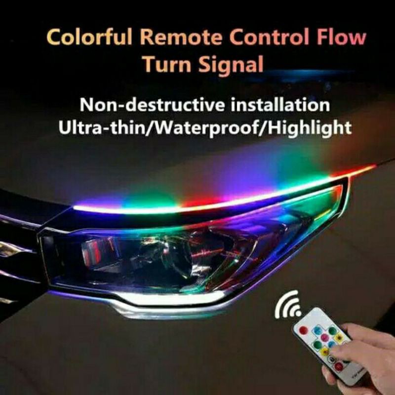 Lampu Alis LED slim RGB REMOTE Sen Running 60cm 45 30 12volt (1Pasang)