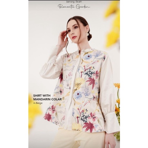 Romantic Garden Shirt with Mandarin Collar Benang Jarum