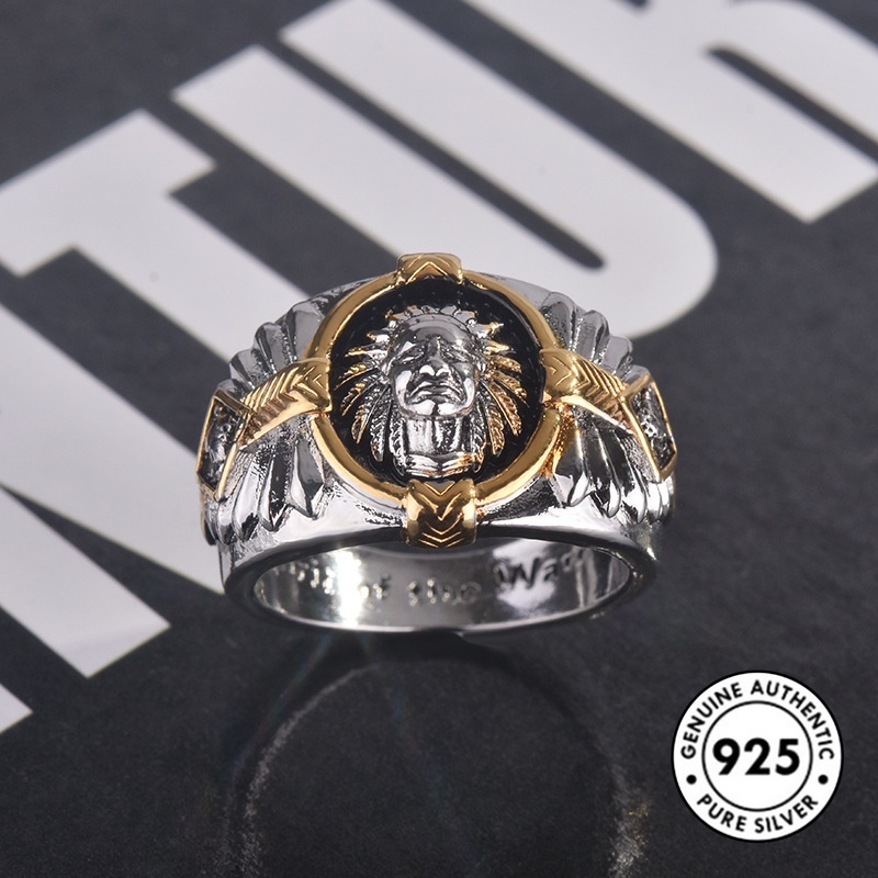 Cincin Desain Potret Totem Bahan S925 Silver