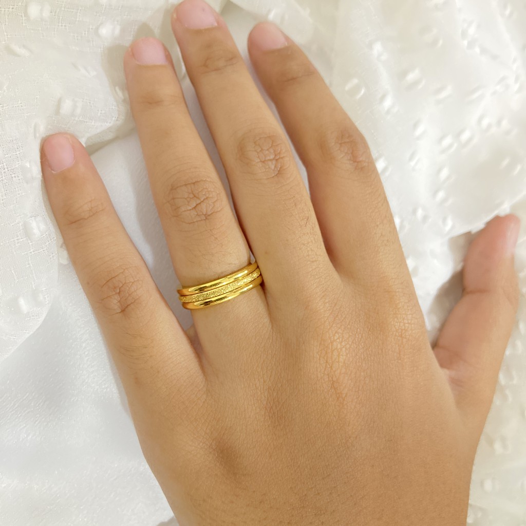 Cincin 3 in 1 Titanium Polos Anti Karat Aksesoris Perhiasan Wanita