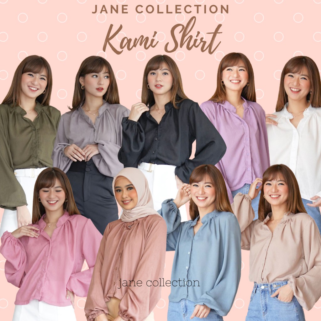 JANE COLLECTION || Atasan Wanita Blouse Lengan Balon Hijab Friendly Soft Crinkle Kami Shirt Putih