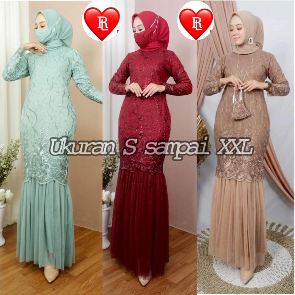 RED LOVE 136/(TERMURAH)/ GAMIS DUYUNG TUTU BRUKAT TILE MUTIARA / GAMIS FASHION PESTA / GAMIS KEBAYA TERBARU MODEL DUYUNG/GAMIS TILE TERBARU/GAMIS MEWAH PESTA MUSLIMAH