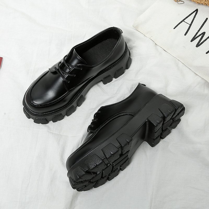 Sepatu Oxford Derby Hak Tinggi Wanita Flatform Ankle Boots Platform Shoes Heels Bot Import Kulit Hitam Black - Ukuran 35 36 37 38 39 40