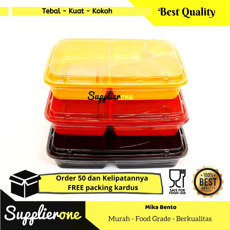 Tray Bento / Mika Bento / Mika Bento 4 sekat / Mika Plastik Bento / Kotak Makan / Bento Box