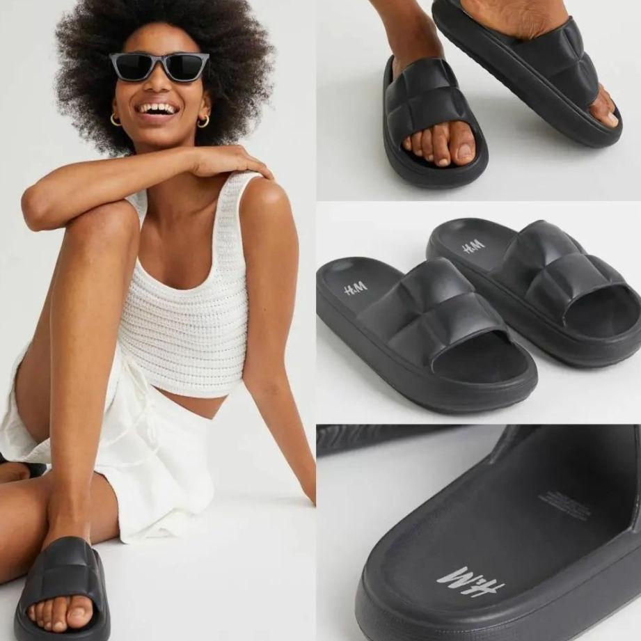 [CRM. 323169] HM QUILTED POOL SANDALS - Sandal Flat Karet - Sandal Wanita