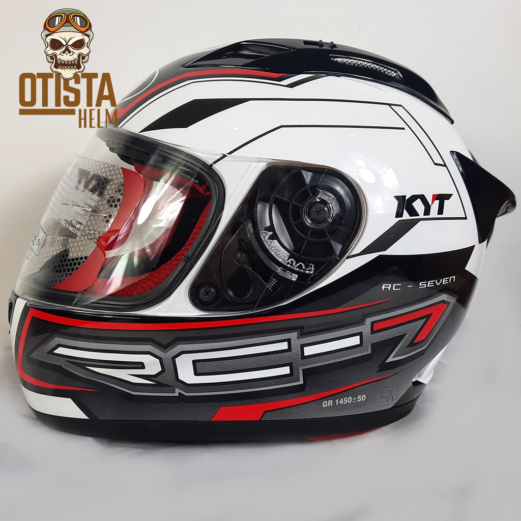 Helm Full Face Kyt Rc7 #14 Black White Red Hitam Putih Merah Corak