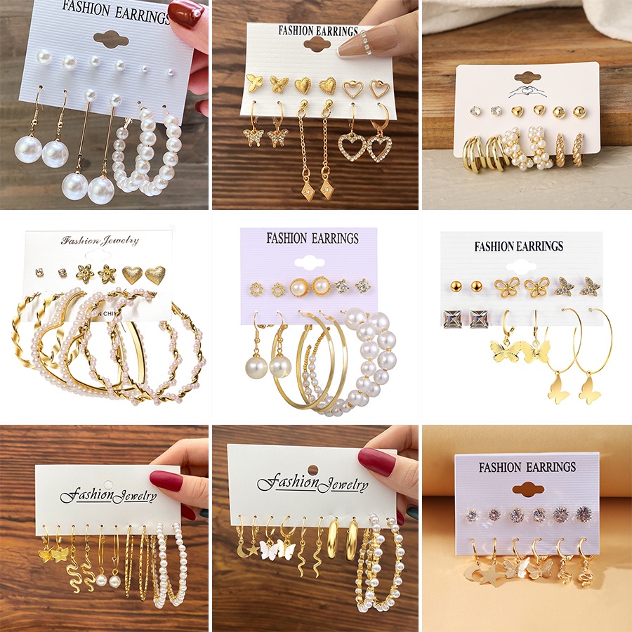 6pcs / Set Anting Tusuk / Stud Bentuk Kupu-Kupu Dengan Rumbai Mutiara Gaya Vintage Untuk Wanita