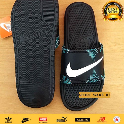 Sandal Slop Pria Wanita Flip Flop-Karet-Import-Black Flower Kelapa-3