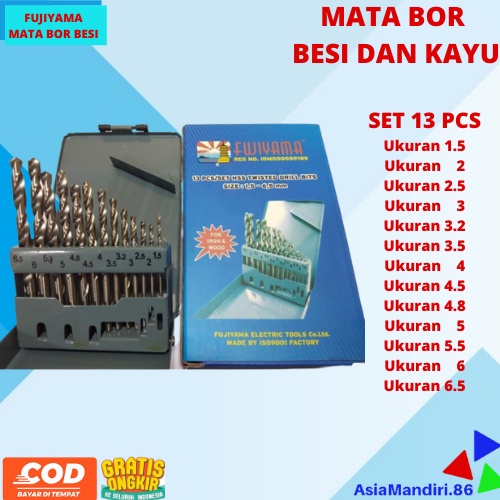 Mata Bor Besi dan Kayu HSS Drill Bits SET 13 Pcs Fujiyama