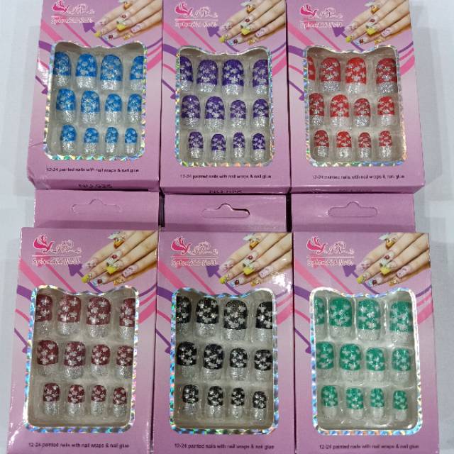 Nail tips kuku kukuan aneka warna dan motif RANDOM included LEM kuku