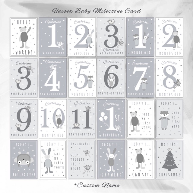 Unisex baby milestone card (Custom nama) “Kartu selfie bayi”