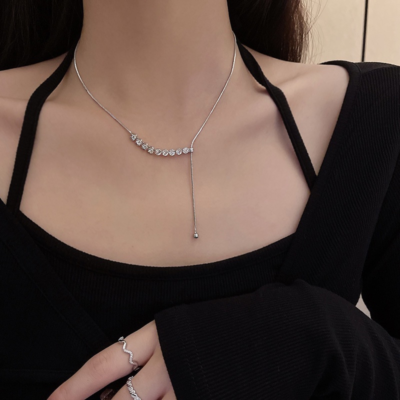 Kalung Bahan Titanium steel Dengan Liontin Zirkon Untuk Wanita