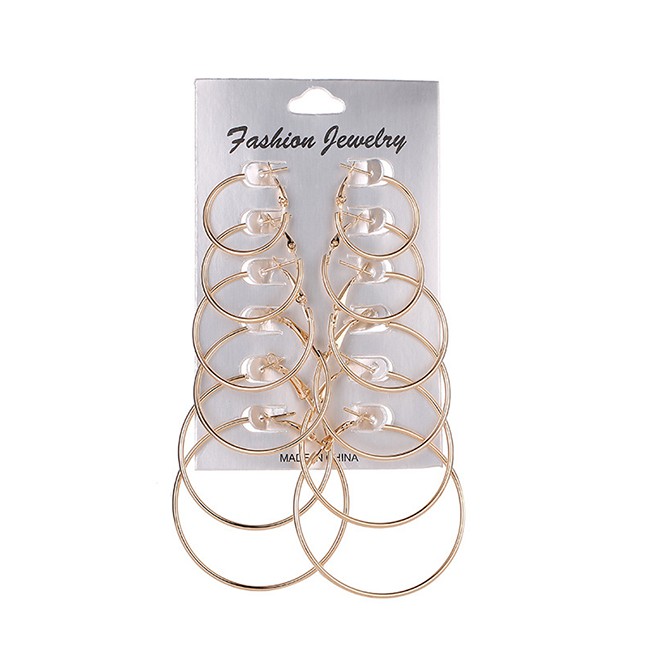 LRC Anting Hoops ElegantCircular Ring Design Pure Color Earrings(12pcs)